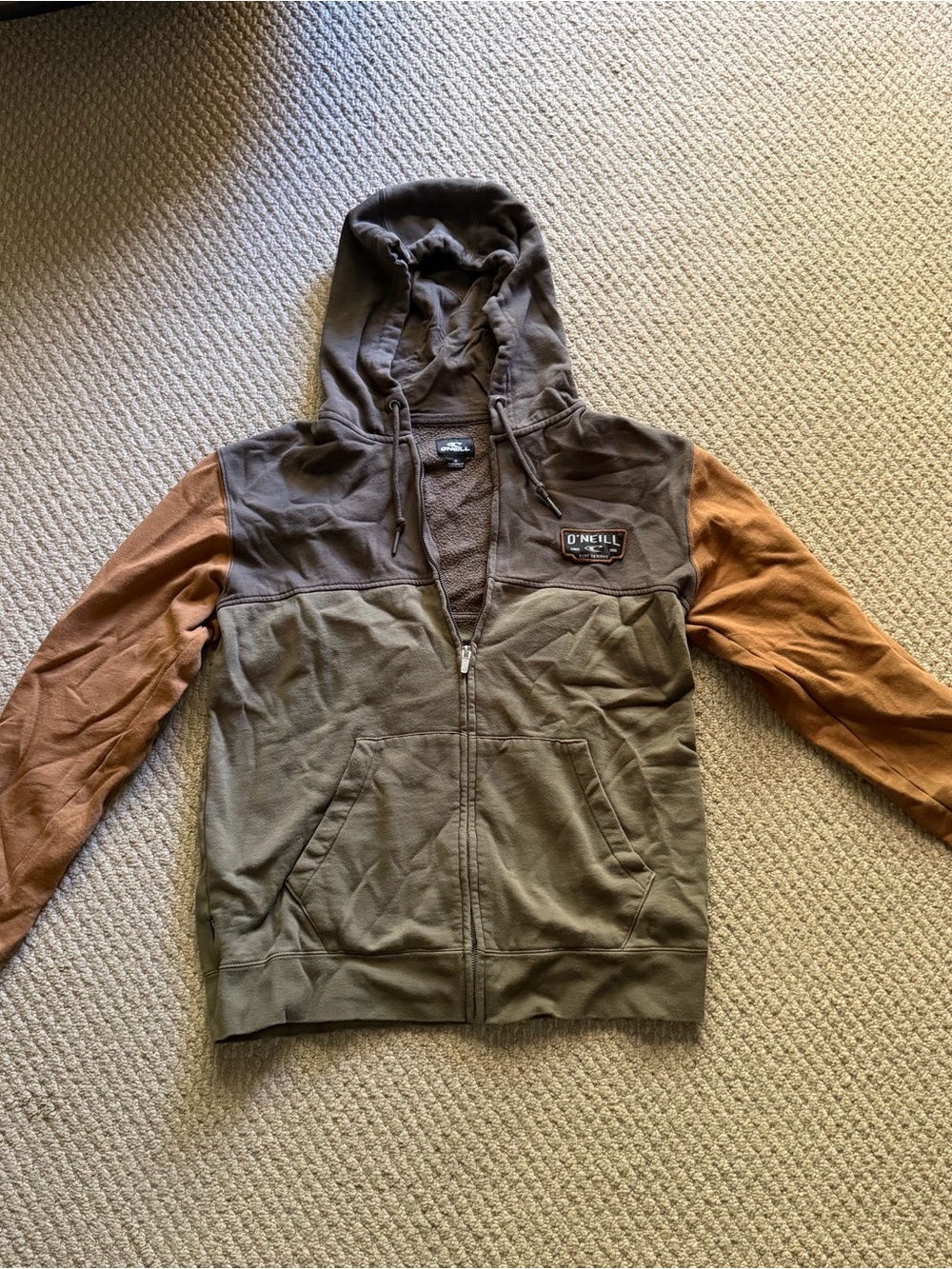 O'Neill Men's Colorblock Zip Hoodie in Olive, Brown & Tan